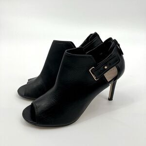 Cole Haan Women Black Open Toe Straps Boot Heels Size 8 | Leather